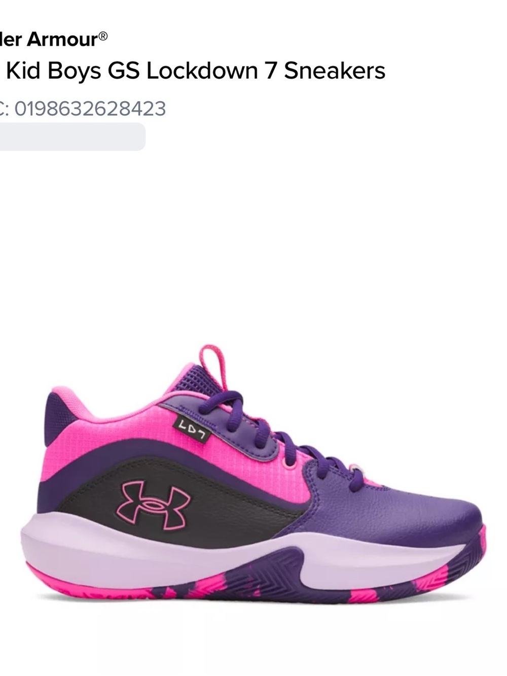 Under Armour Purple and Pink Lockdown 7 Kids' Sneakers